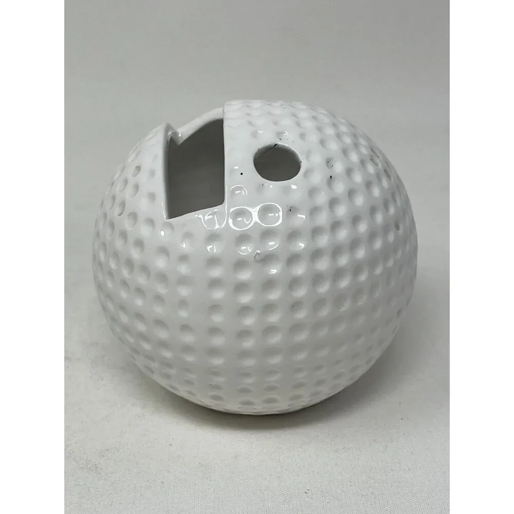 Russ Berrie #8652 GOLF BALL Ceramic PEN & NOTE HOLDER Desktop Fun Novelty